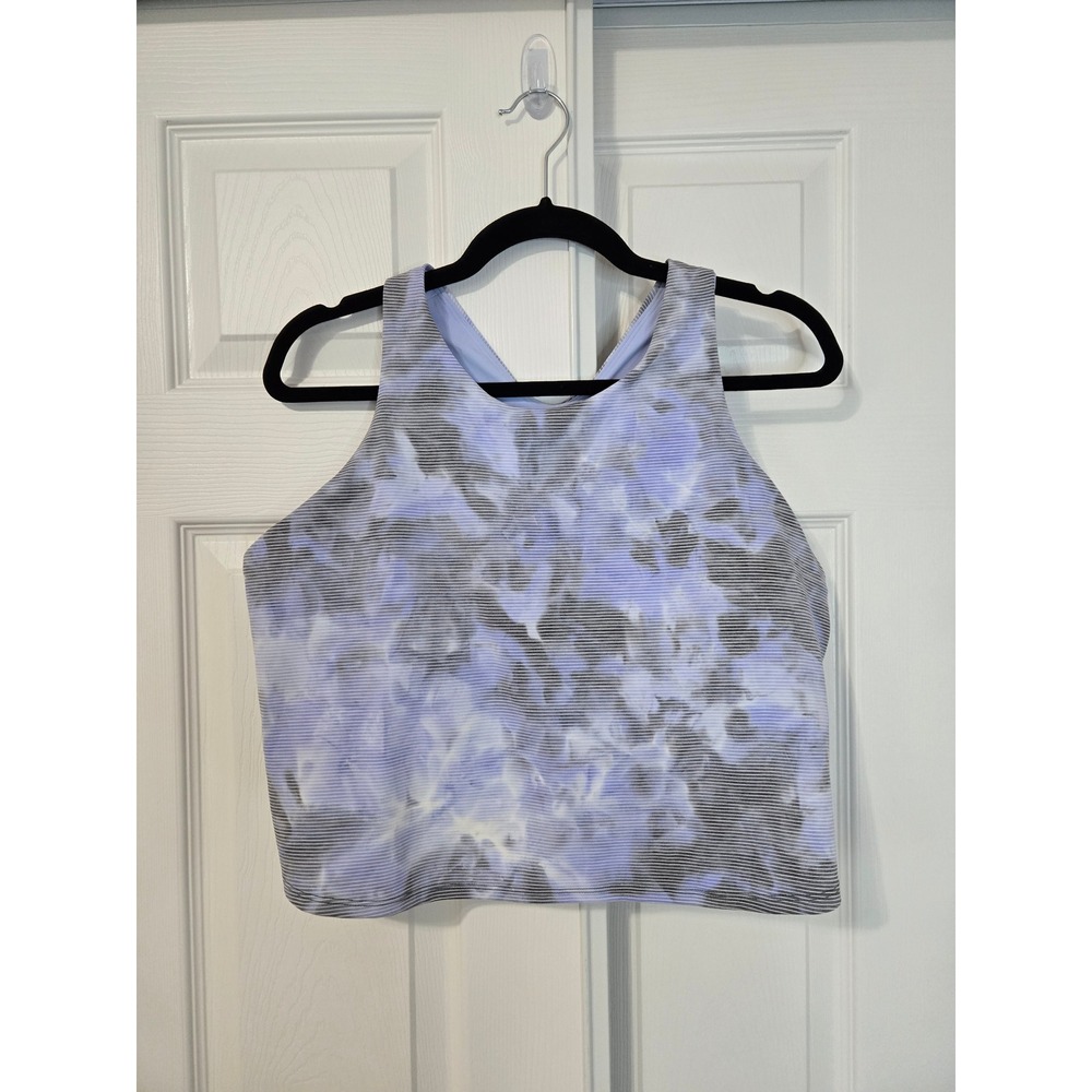 Athleta Conscious Crop Tank Top Womens 2X Blue Grey Tie Dye Striped Built-In Bra